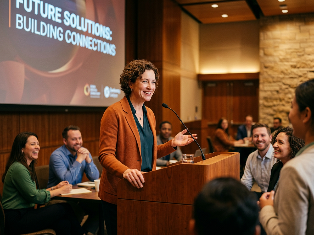 A guest speaking naturally during a supportive meeting